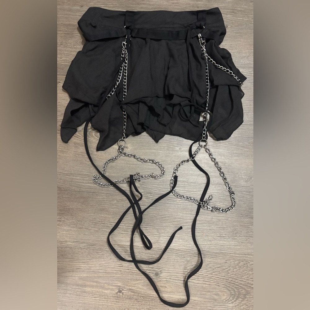NWT Dolls Kill / Darker Wavs Warp Mini Skirt With Leg Chains - Picture 3 of 5